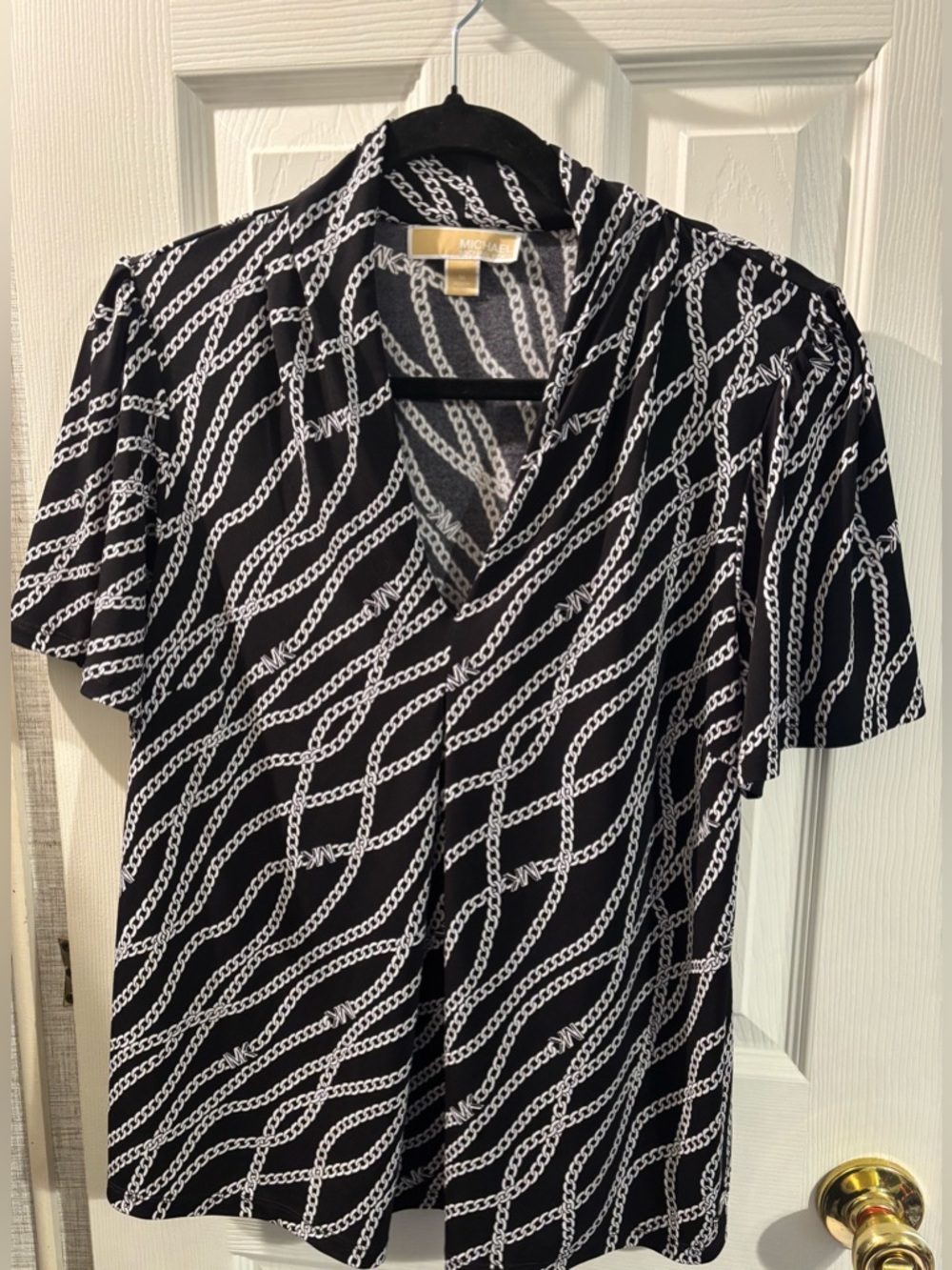 Michael Kors Black Chain-Print Wrap Blouse
